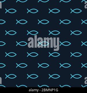 Jesus christian Fish horizontal white seamless pattern with linear fishes. Stock Vector illustration Stock Vector