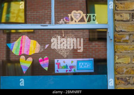 A handmade sign in a residential window thanking the NHS during the Coronavirus pandemic in 2020 Stock Photo