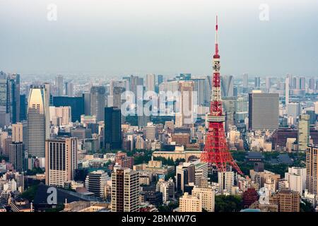 Tokyo / Japan - April 20, 2018: Tokyo Tower and Tokyo cityscape, view from the Roppongi Hills Stock Photo
