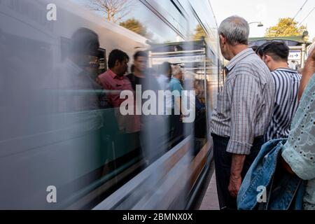 Istanbul, Turkey - 04 September 2019 : People waiting for the tram to arrive Stock Photo