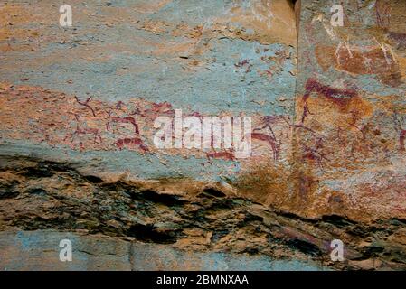 ancient san rock paintings in drakensberg mountains, kwazulu natal, south africa Stock Photo