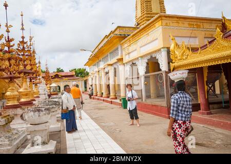Bagan Myanmar - October 29 2013; ornate architectural facades of Buddhist Shwezigon Pagoda and monastery.