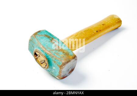 Used 4 pound hammer with wooden handle Stock Photo