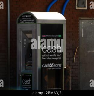 Reading, United Kingdom - April 26 2020:  A CashZone cash machine in a petrol forecourt on Basingstoke Road Stock Photo