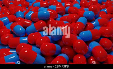 large number of two-color medical capsules Stock Photo - Alamy