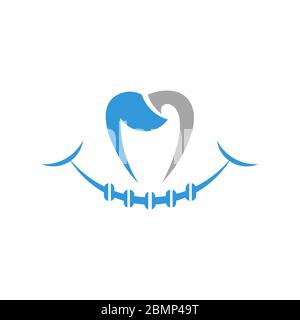 Dental care graphic logo template,with braces design concept, symbol of smile, isolated on white background. Stock Vector