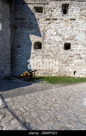 Eger, Hungary - 04 26 2020: Entrance of the Eger Castle in Hungary on a sunny afternoon. Stock Photo