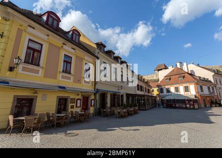 Eger, Hungary - 04 26 2020: Empty street in Eger, Hungary Stock Photo