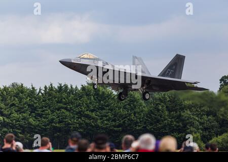 F-22a Raptor landing at RAF Fairford, Gloucestershire in July 2017. Stock Photo