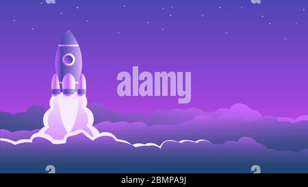 A space rocket takes off above the clouds. Stock Vector