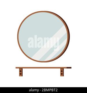 Round mirror with shelf isolated on white background. Stock Vector