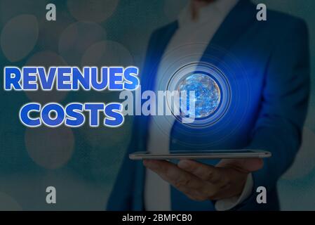 Handwriting text writing Revenues Costs. Conceptual photo Total amount of money in Manufacturing and Delivery a product Elements of this image furnish Stock Photo