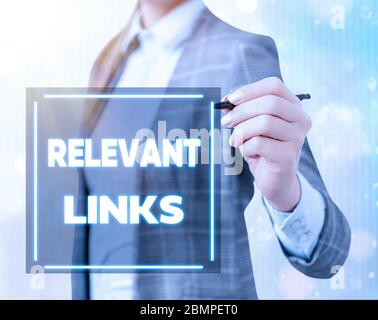 Conceptual hand writing showing Relevant Links. Concept meaning Significant sites for a particular topic Associated Stock Photo