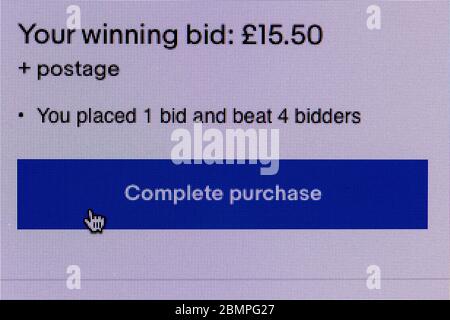 Completing an online auction purchase with ebay.. Stock Photo