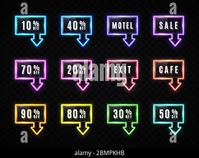 Set Of Fashion Neon Sign. Night Bright Signboard, Glowing Light Banner 