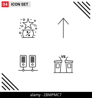 Set of 4 Modern UI Icons Symbols Signs for black, server, like, up, democracy Editable Vector Design Elements Stock Vector