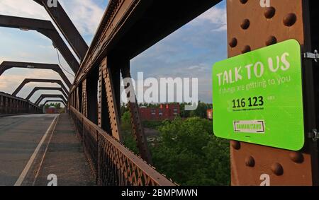 Talk to us campaign, The Samaritans, Cantilever bridge, Latchford , Warrington, Cheshire, England, UK Stock Photo