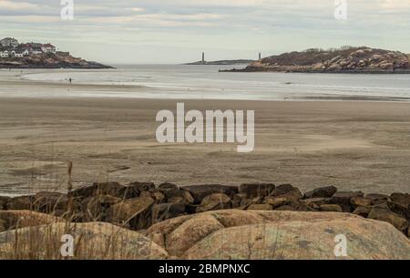 Lovely white sand beach and at low tide you can walk to Salt Island (on right). Great location on Atlantic Ocean, perfect with families. Parking is ex Stock Photo