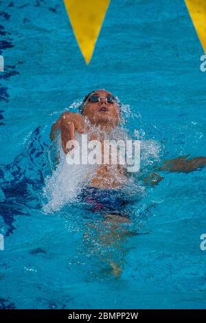 Aaron Peirsol (USA) wins the Men's 200m backstroke finals at the 2004 Olympic Summer Games, Athens, Greece. Stock Photo