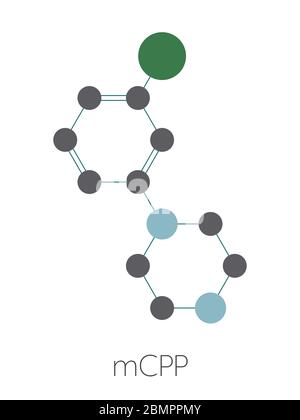 Mcpp Meta-chlorophenylpiperazine (mCPP) psychoactive drug molecule. Stylized ...