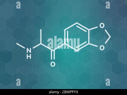 Methylone (bk-MDMA) stimulant molecule. Used as recreational drug. Skeletal formula. Stock Photo