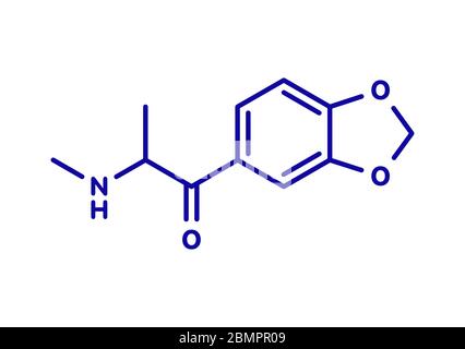 Methylone (bk-MDMA) stimulant molecule. Used as recreational drug. Skeletal formula. Stock Photo