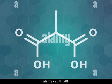 Methylmalonic acid molecule. Increased plasma levels may indicate vitamin B12 deficiency. Skeletal formula. Stock Photo