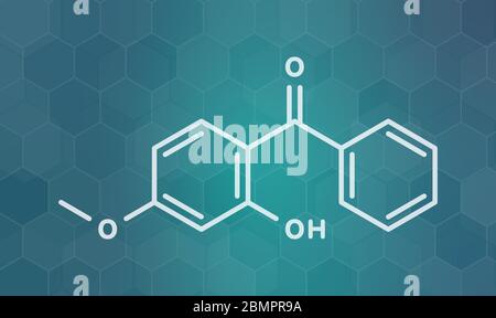 Oxybenzone sunscreen molecule. Skeletal formula. Stock Photo