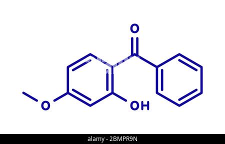 Oxybenzone sunscreen molecule. Skeletal formula. Stock Photo