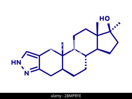 Stanozolol anabolic steroid drug, chemical structure. Skeletal formula. Stock Photo