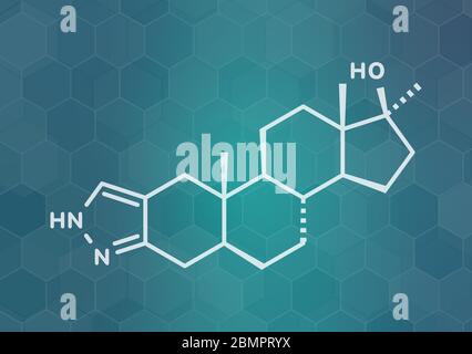 Stanozolol anabolic steroid drug, chemical structure. Skeletal formula. Stock Photo