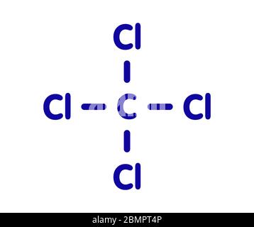 Carbon tetrachloride (tetrachloromethane) solvent molecule. Skeletal formula. Stock Photo