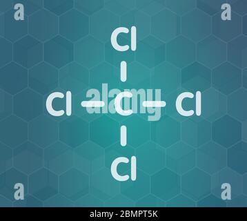 Carbon tetrachloride (tetrachloromethane) solvent molecule. Skeletal formula. Stock Photo