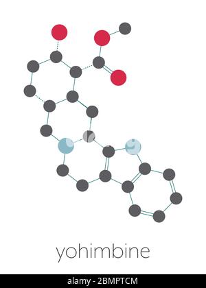 Yohimbine alkaloid molecule. Used as aphrodisiac drug. Stylized