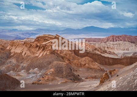 Moon Valley (Spanish: Valle de La Luna ) in the Atacama Desert, Chile, South America. Stock Photo