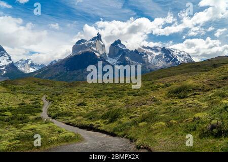 Paine Horns Massif (Spanish: Cuernos del Paine ) in Torres del Paine National Park, Patagonia, Chile, South America.