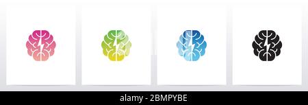Thunder And Brain Logo Design Stock Vector