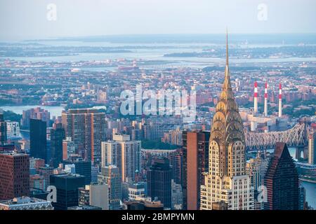 New York City skyline including architectural landmark Chrysler Building in Manhattan, New York, United States of America. Stock Photo