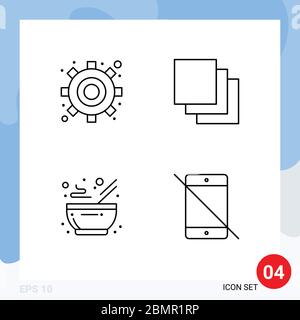Group of 4 Filledline Flat Colors Signs and Symbols for engine, hot, cascade, bowl, devices Editable Vector Design Elements Stock Vector