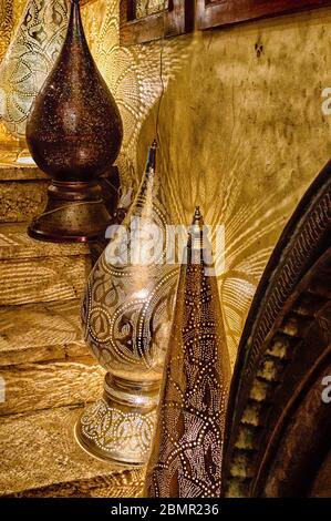 Decorative Metal Lanterns on sale in a general store on Road 9 Maadi, Cairo Stock Photo