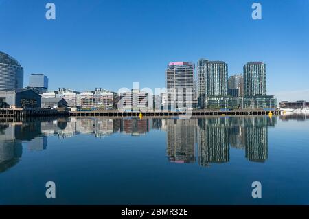 Modern luxury apartment buildings with water views. Docklands in Melbourne, Australia Stock Photo