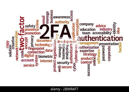 2FA word cloud concept on white background Stock Photo