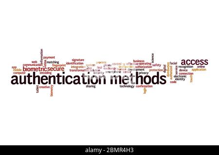 Authentication methods word cloud concept on white background Stock Photo