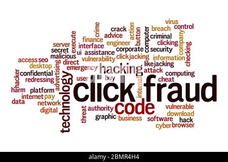 Click fraud word cloud concept on white background Stock Photo