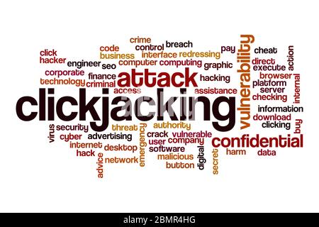 Clickjacking word cloud concept on white background Stock Photo