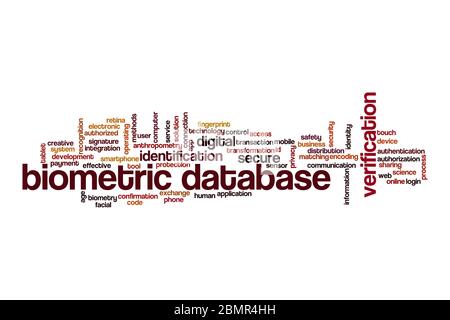 Biometric database word cloud concept on white background Stock Photo