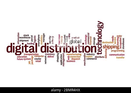 Digital distribution word cloud concept on white background Stock Photo