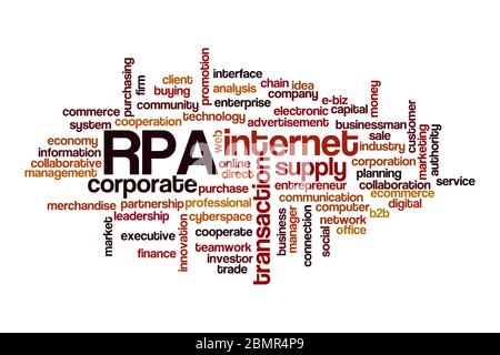 RPA word cloud concept on white background Stock Photo