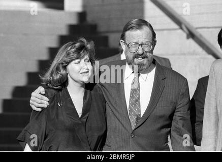 Wall Street securities analyst Joseph Pikul, right, with his third wife, Mary Bain  at the Orange County Courthouse where is tried for the murder of his second wife, Diane Whitmore, at the Goshen, NY on January 20, 1989. Photo by Francis Specker Stock Photo