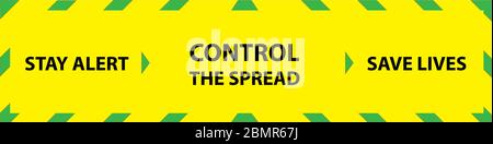 stay alert, control the spread, save lives, the new message from the nhs during the corona virus covid19 pandemic, on a yellow and green background Stock Vector